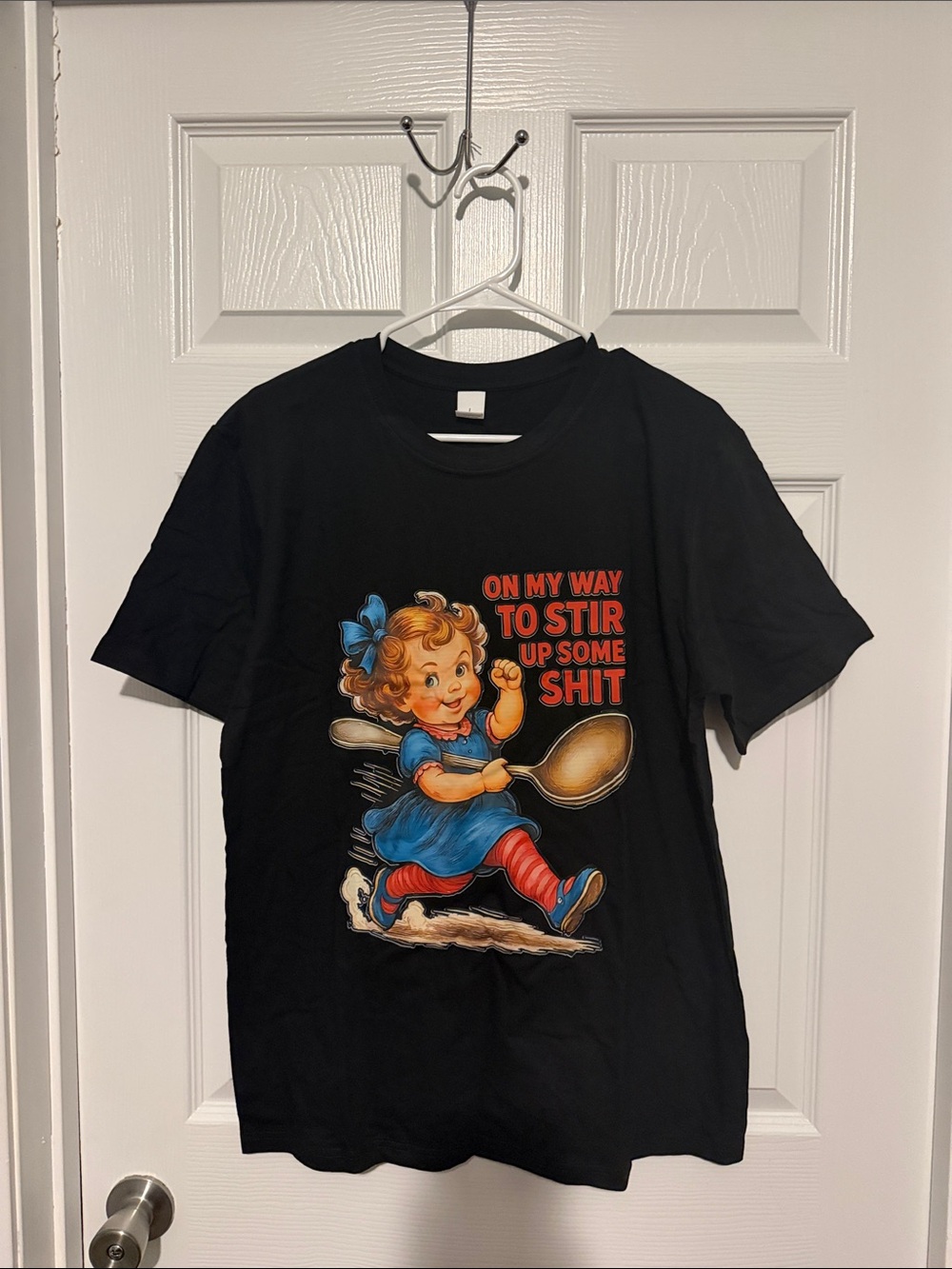 Black Short Sleeve Graphic Tee with Vintage Slogan